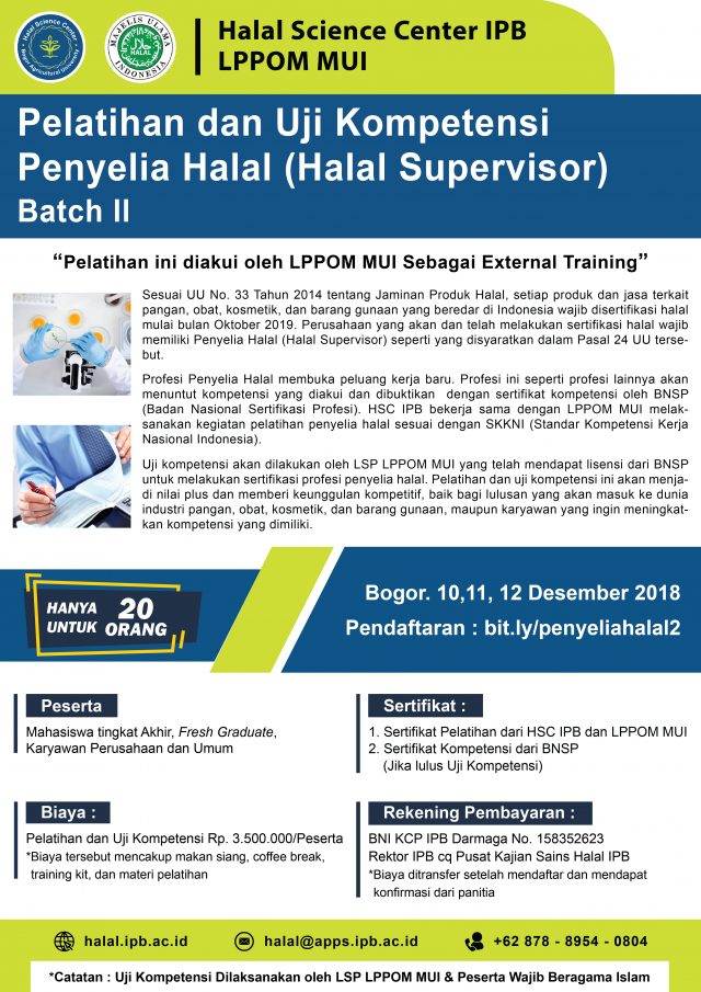 Pelatihan dan Uji Kompetensi Penyelia Halal (Halal Supervisor) – Batch 2