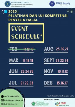 Jadwal Pelatihan dan Uji Kompetensi Penyelia Halal HSC IPB Tahun 2020